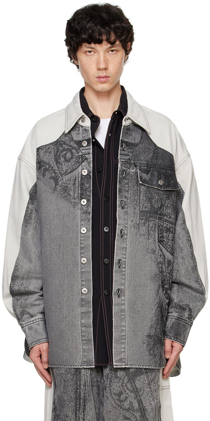 Košulja Feng Chen Wang Feng Chen Wang Printed Denim Jacket Siva | FUF18JK04B