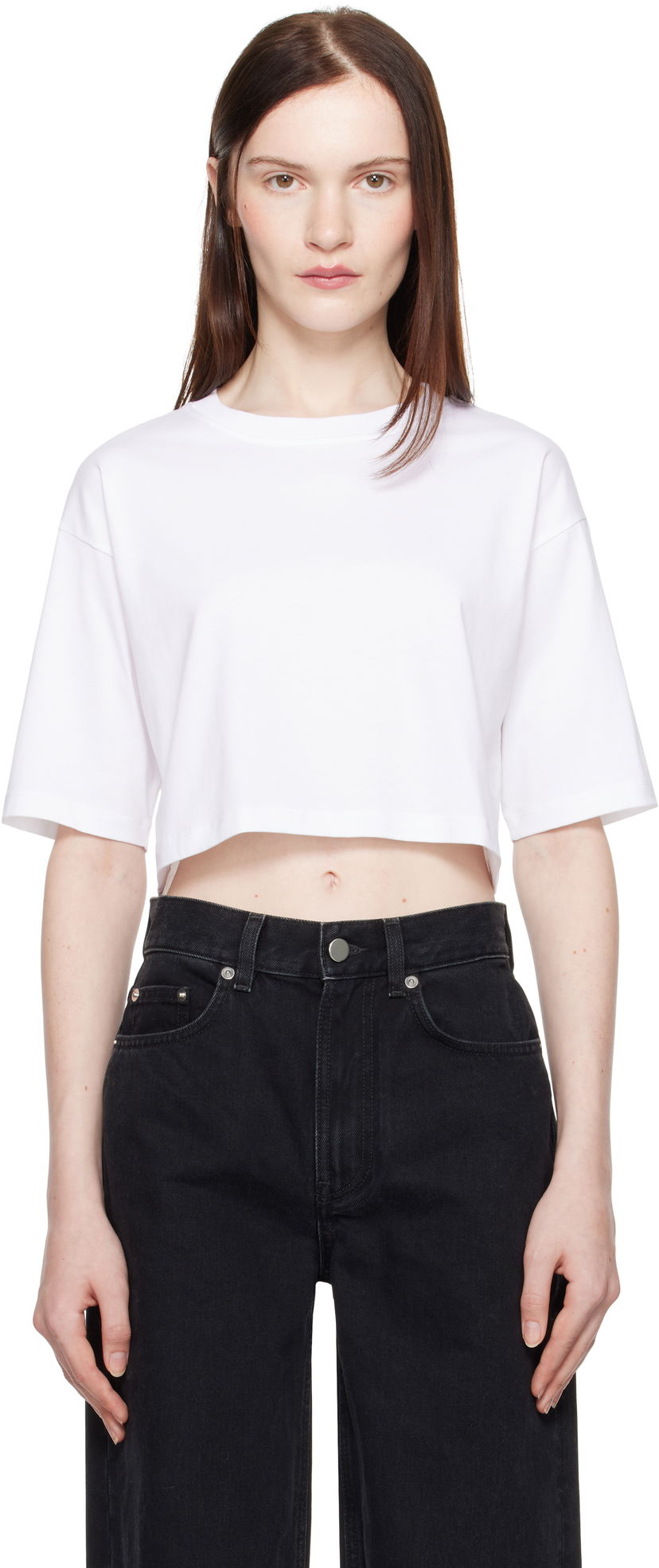 Crop top Loulou de Saison Loulou de Saison Gupo Cropped T-Shirt Bijela | GUPO