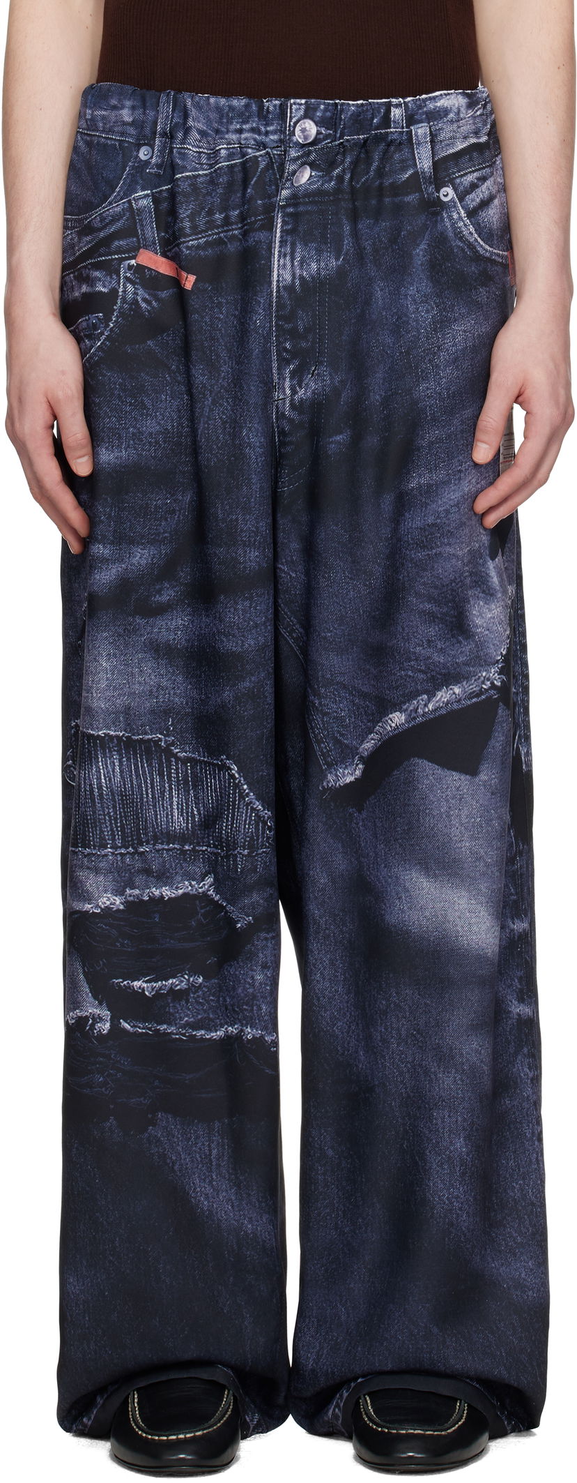 Jeans Maison MIHARA YASUHIRO Maison MIHARA YASUHIRO TALKING ABOUT THE ABSTRACTION Edition Trompe-l'oeil Wide Leg Trousers Plava | C14PT404