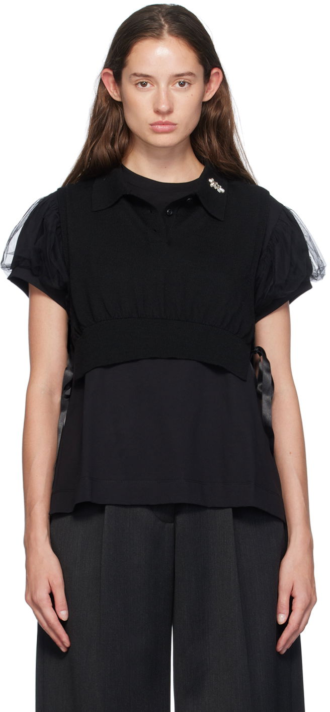 Majica bez rukava Simone Rocha Simone Rocha Embellished Knit Vest Crna | VMK6WB 0646