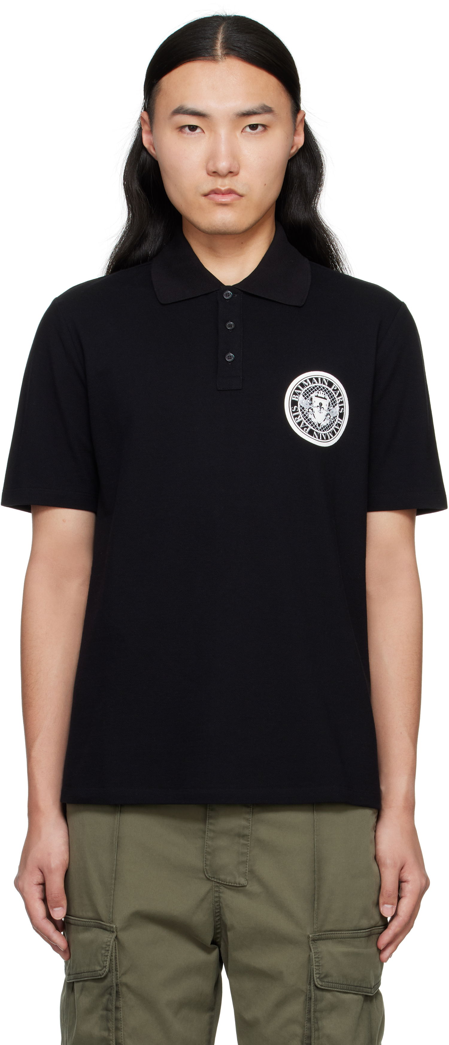 Polo majica Balmain Balmain Coin Print Polo Crna | EH1GC026BC94, 0