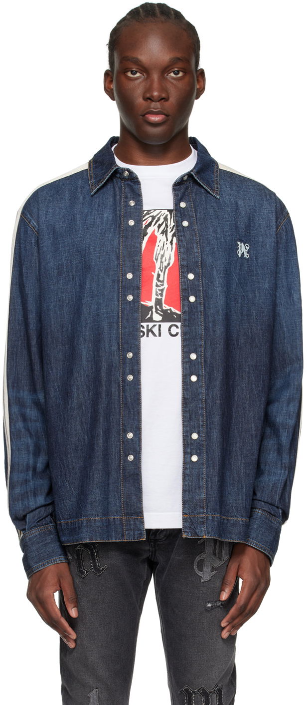 Jakna Palm Angels Monogram Track Denim Jacket Tamnoplava | PMYE049R24DEN0014503