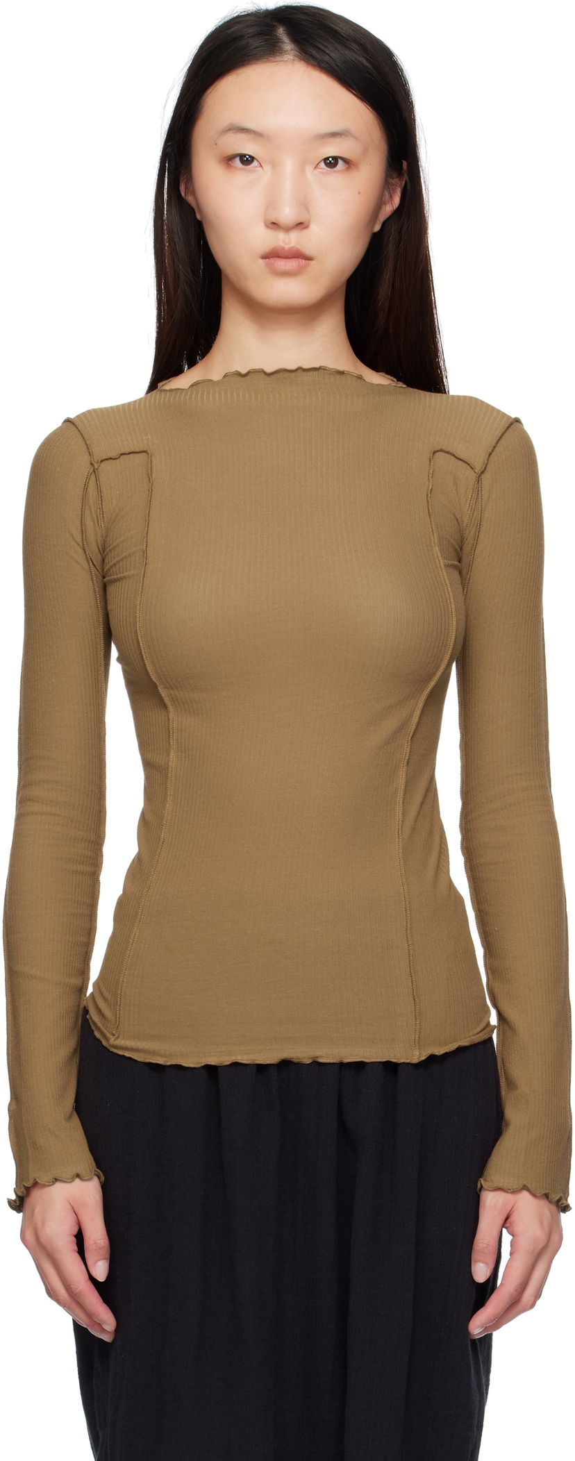 Majica kratkih rukava Baserange Baserange Omato Long Sleeve T-Shirt Smeđa | TTML-RB-SU25