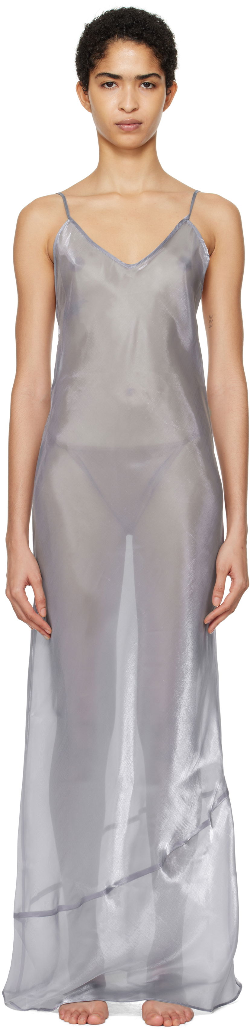 Haljina SKIMS SKIMS Liquid Organza Cami Maxi Dress Siva | DS-DRS-6546W