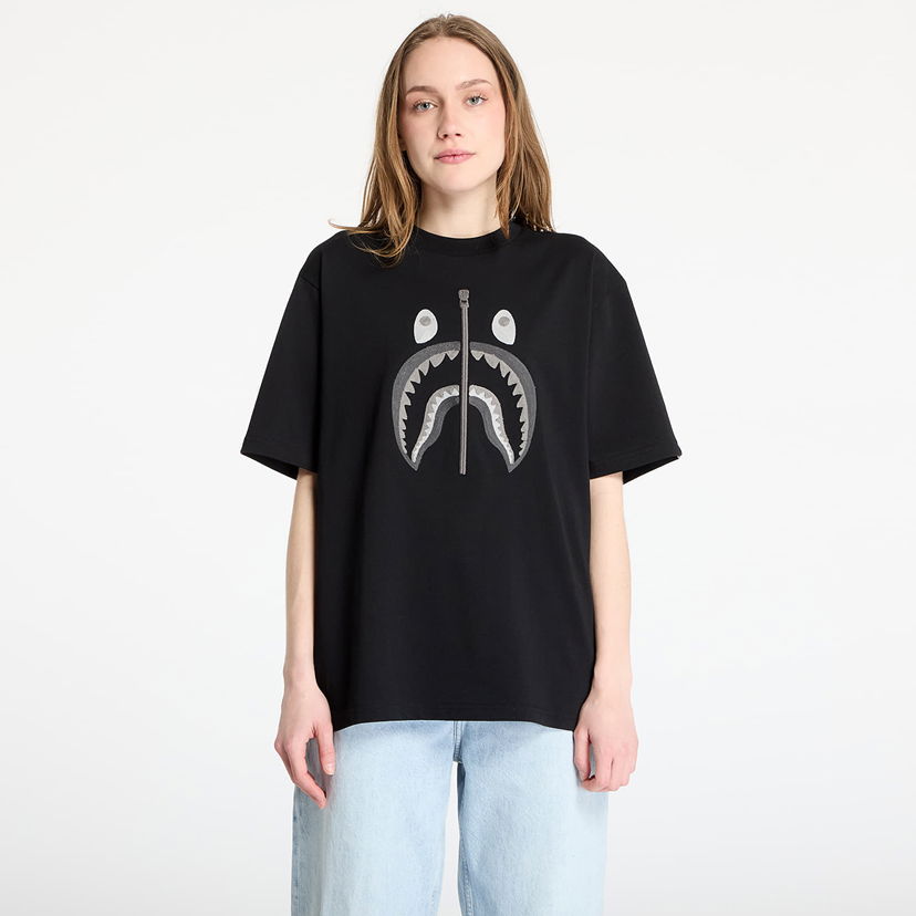 Majica kratkih rukava BAPE A BATHING APE Chain Stitch Shark Relaxed Fit Tee Crna | 001CSL301343MBLK
