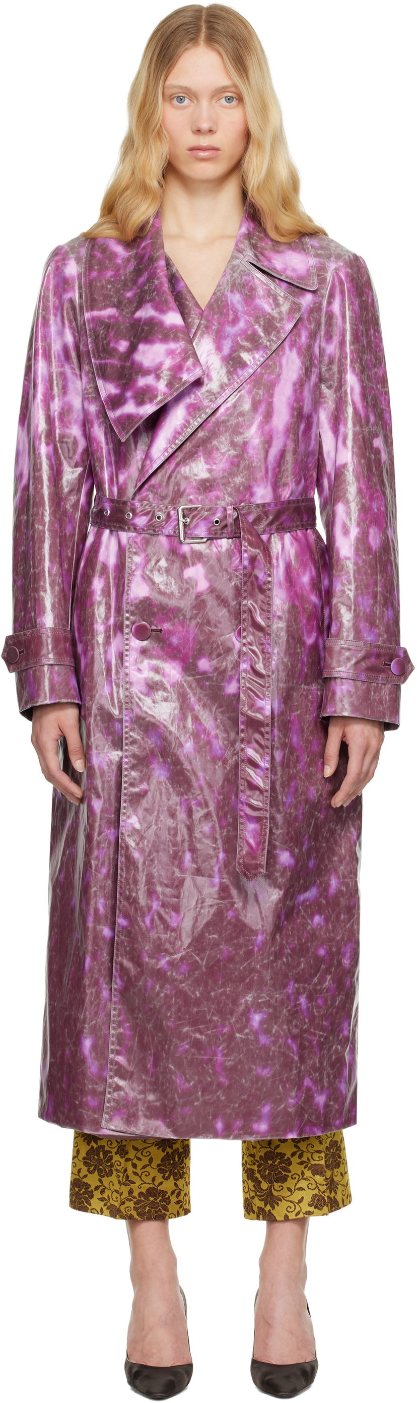 Kabanica Dries Van Noten Dries Van Noten Double-Breasted Trench Coat Ljubičasta | 251-010213-1108