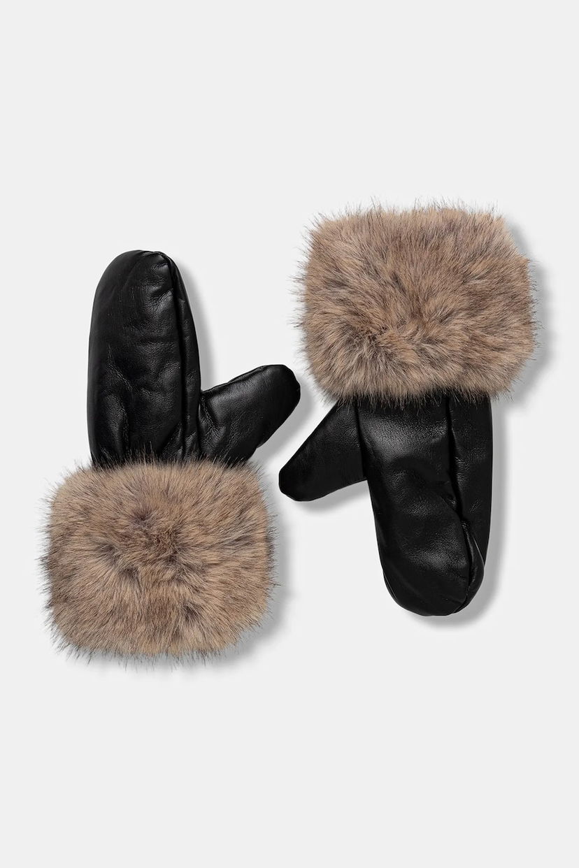 Rukavice STAND STUDIO Jane Leather Mittens with Faux Fur Cuffs Crna | 66564.9398