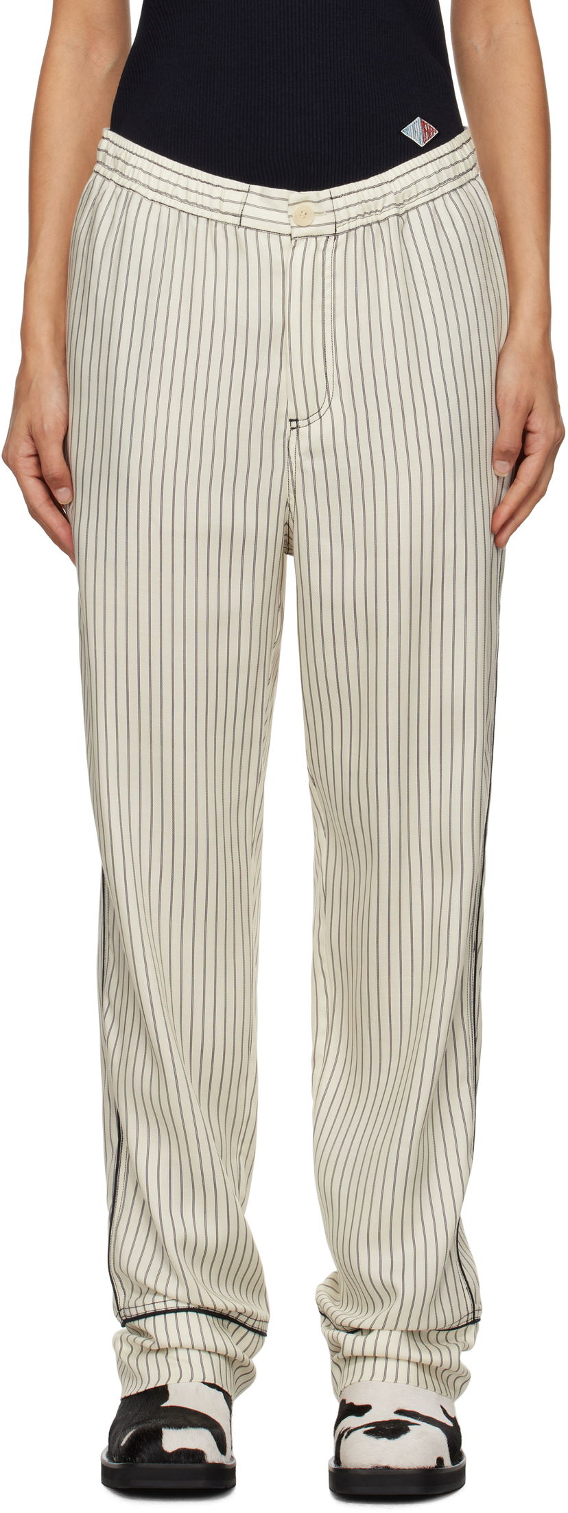 Hlače Soulland Pinstriped Straight-Leg Trousers Bijela | 42049-1259