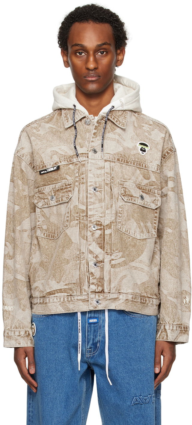 Jakna AAPE by A Bathing Ape AAPE by A Bathing Ape Lightweight Denim Jacket with Hood Bež | AAPLJM7588XXLBGX
