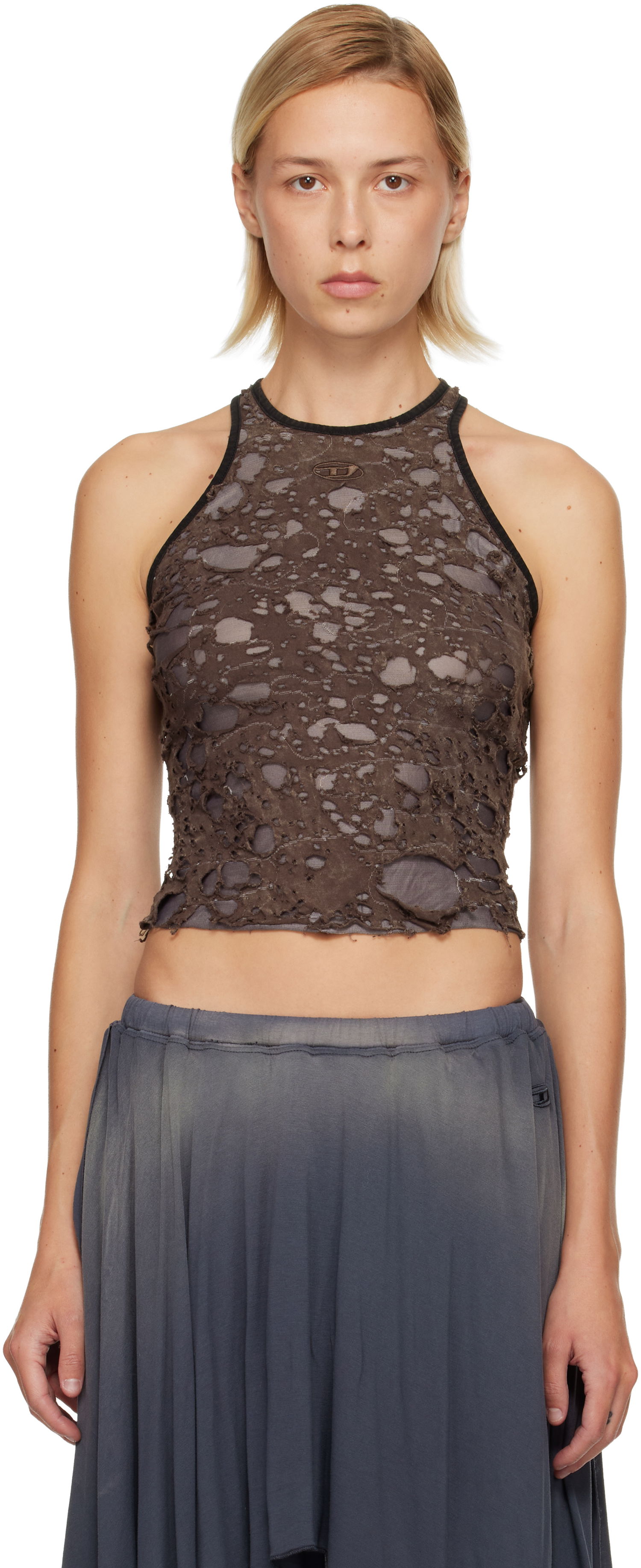 Majica bez rukava Diesel Destroyed Layered Halter Tank Top Smeđa | A18523 0IKCK, 0