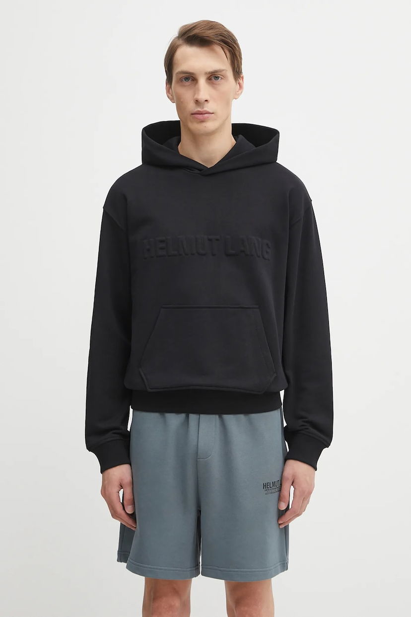 Dukserice Helmut Lang Helmut Lang Cotton Hooded Embossed Logo Hoodie Crna | P04HM504