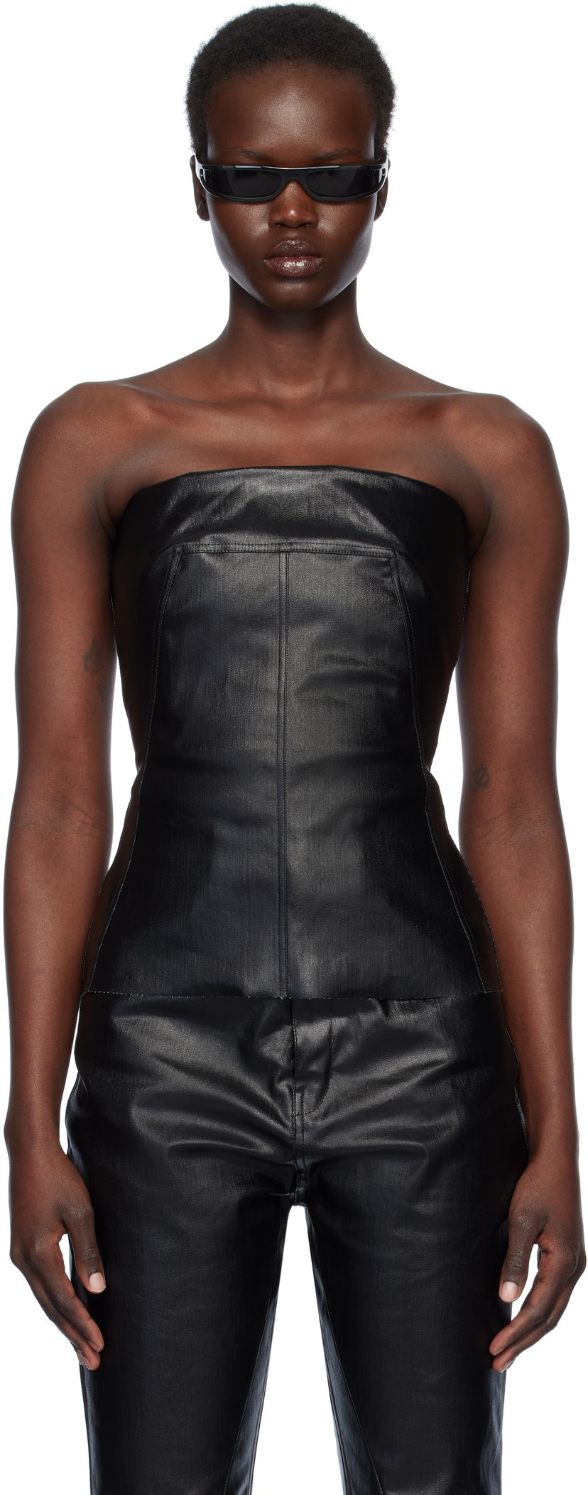 Majica bez rukava Rick Owens Rick Owens Hollywood Coated Stretch Denim Bustier Top Crna | RP01E7127 SCT
