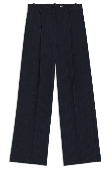 Hlače BOSS Pinstripe Wide-Leg Extra Long Trousers Tamnoplava | 50548479