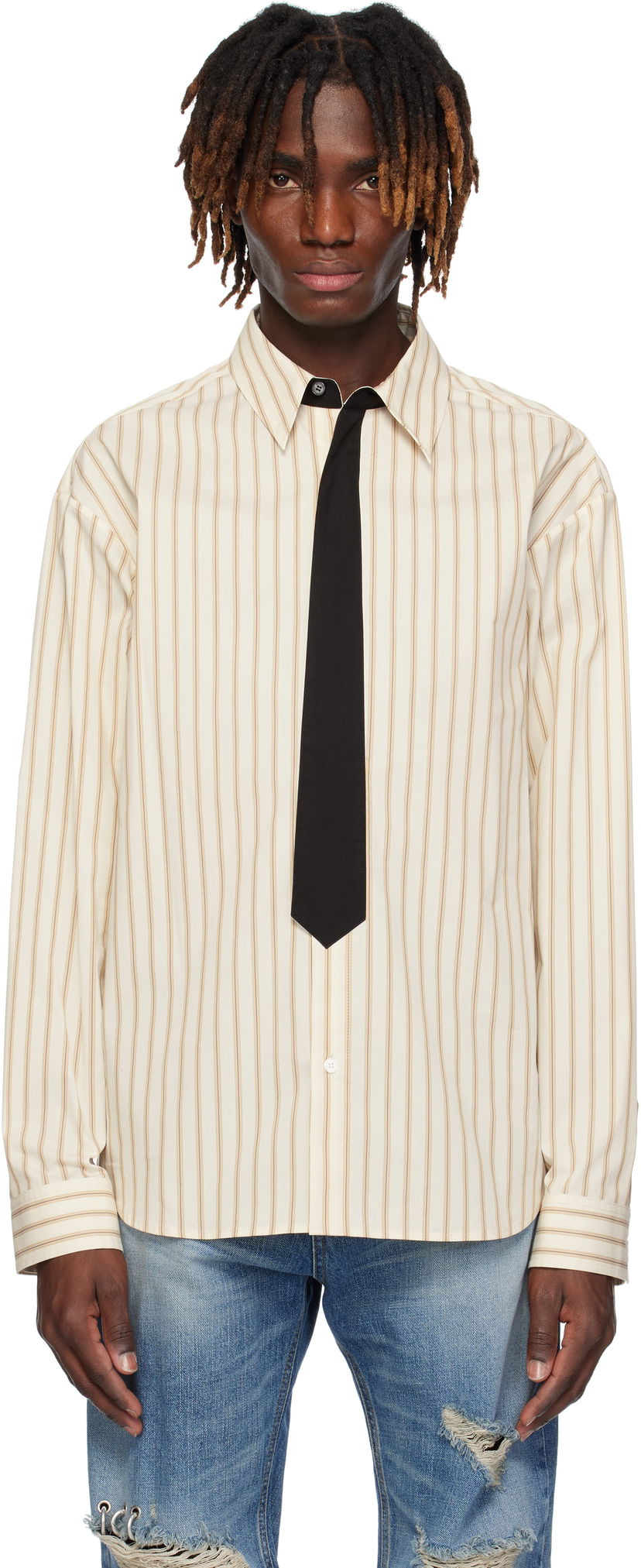 Košulja We11done We11done Necktie Striped Shirt Bež | WD-SH0-25-161-M-BG
