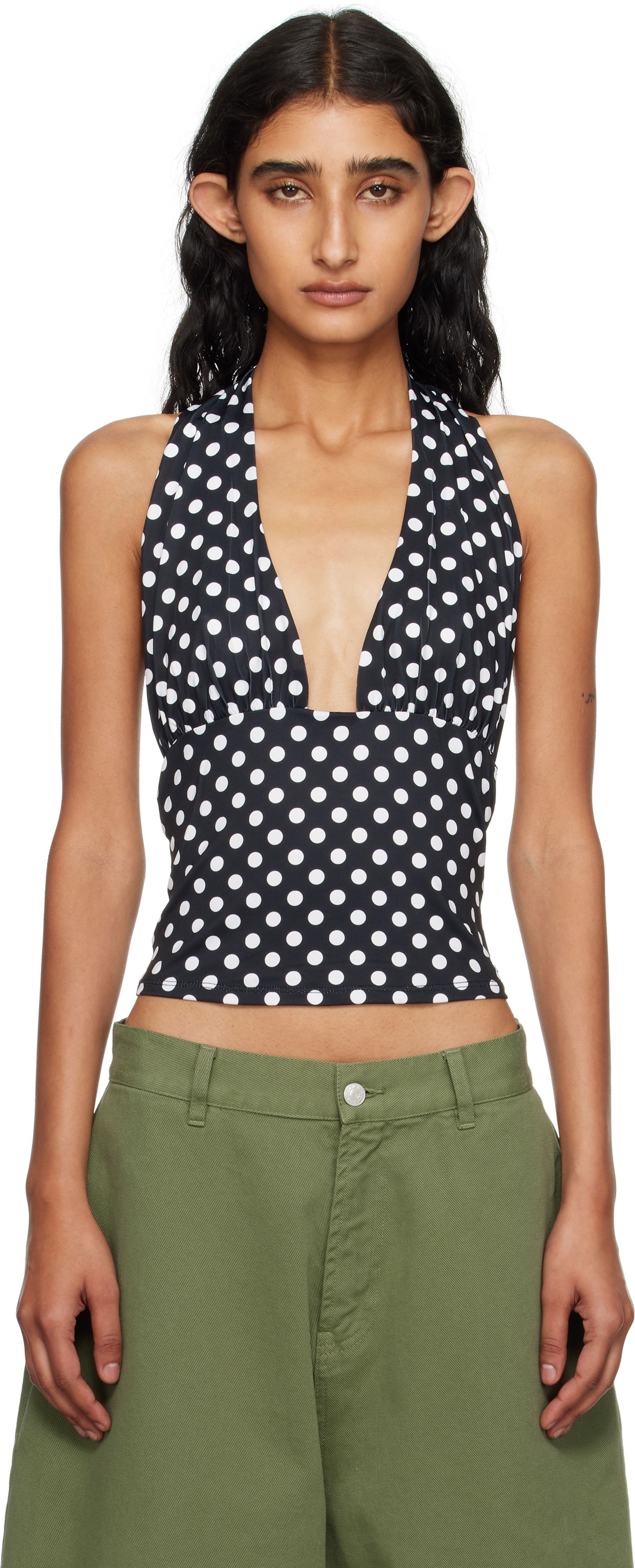 Majica bez rukava Miaou Miaou Mathilde Polka Dot Halter Top Crna | 7189VISBWP, 0