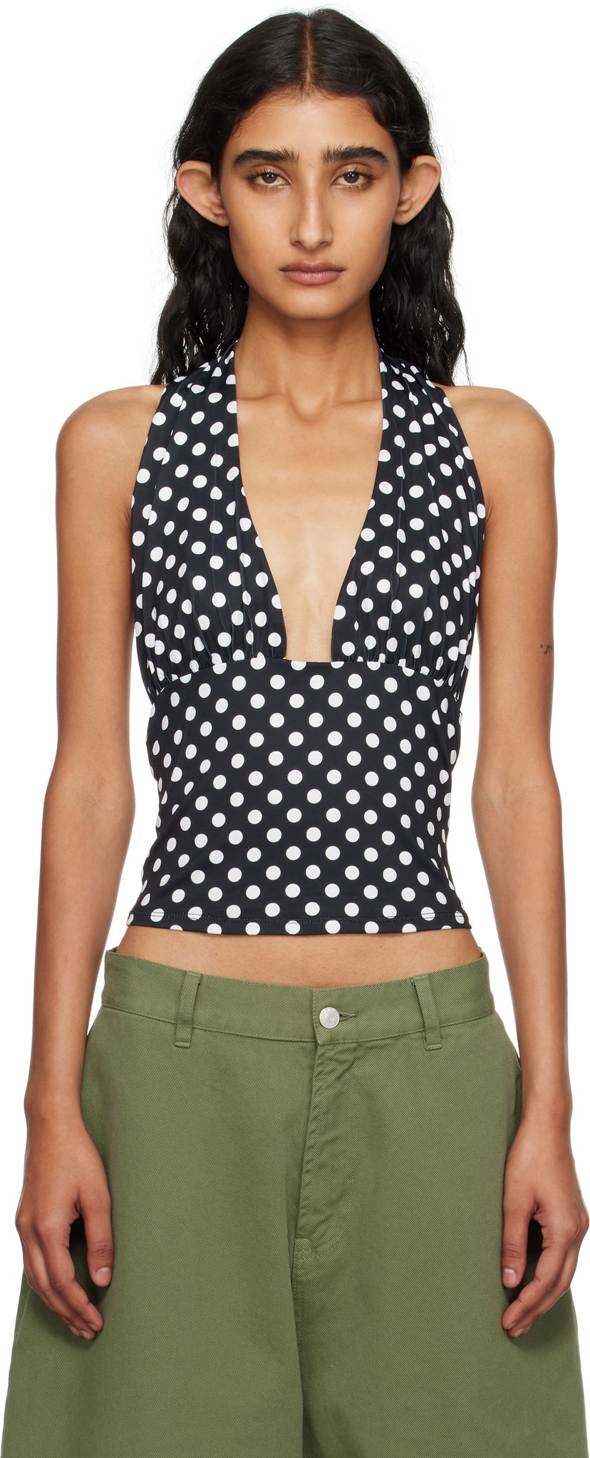Majica bez rukava Miaou Miaou Mathilde Polka Dot Halter Top Crna | 7189VISBWP