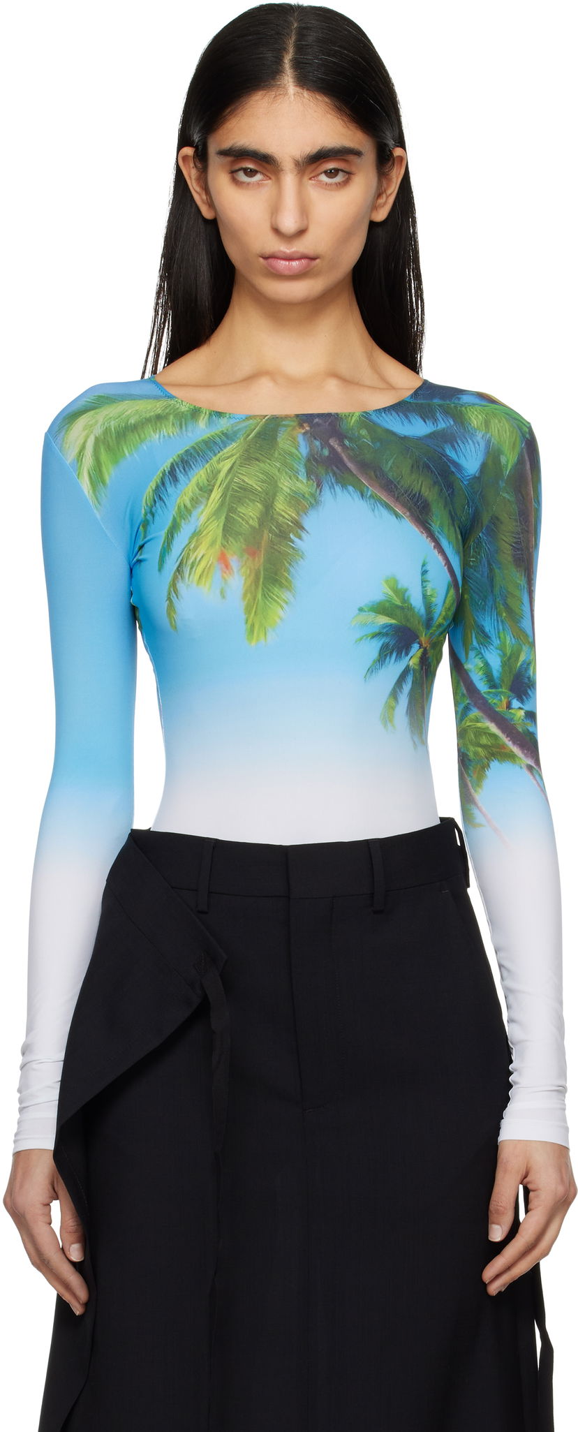 Body Maison Margiela MM6 Maison Margiela Archive Print Long Sleeve Bodysuit Plava | S52NA0071 M20083