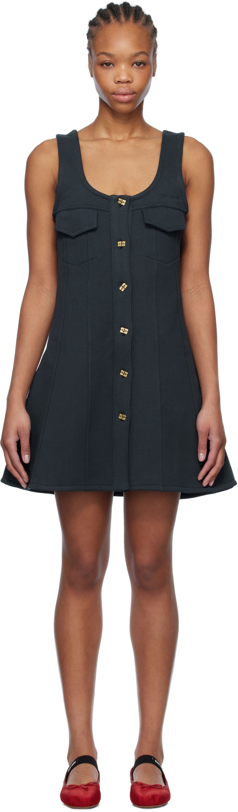 Haljina GANNI Ganni Fleece Mini Dress Crna | T4096