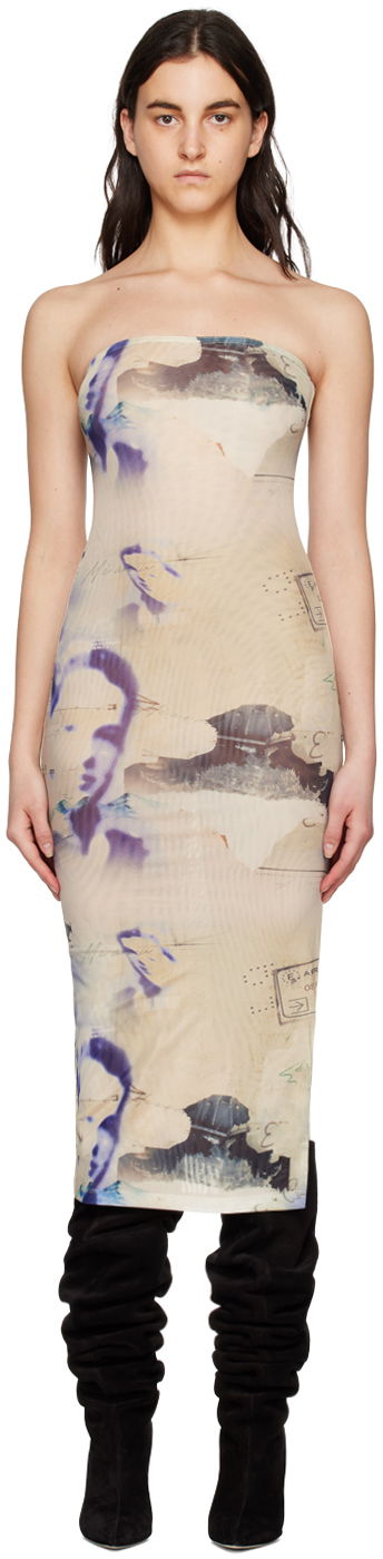 Haljina Miaou Miaou Lila Print Midi Dress Bež | 5025PM2COR