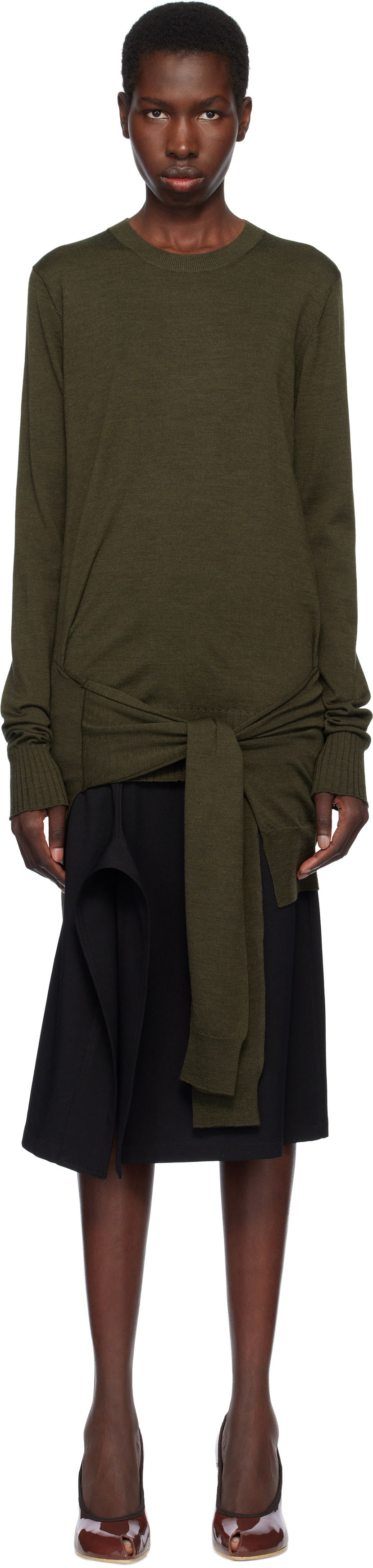 Džemper Stella McCartney Stella McCartney Mixed Wool Tie-Waist Sweater Zelena | 6K10463S2581