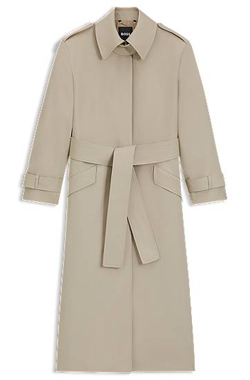 Trenčkot BOSS Virgin Wool Belted Trench Coat Bež | 50543198