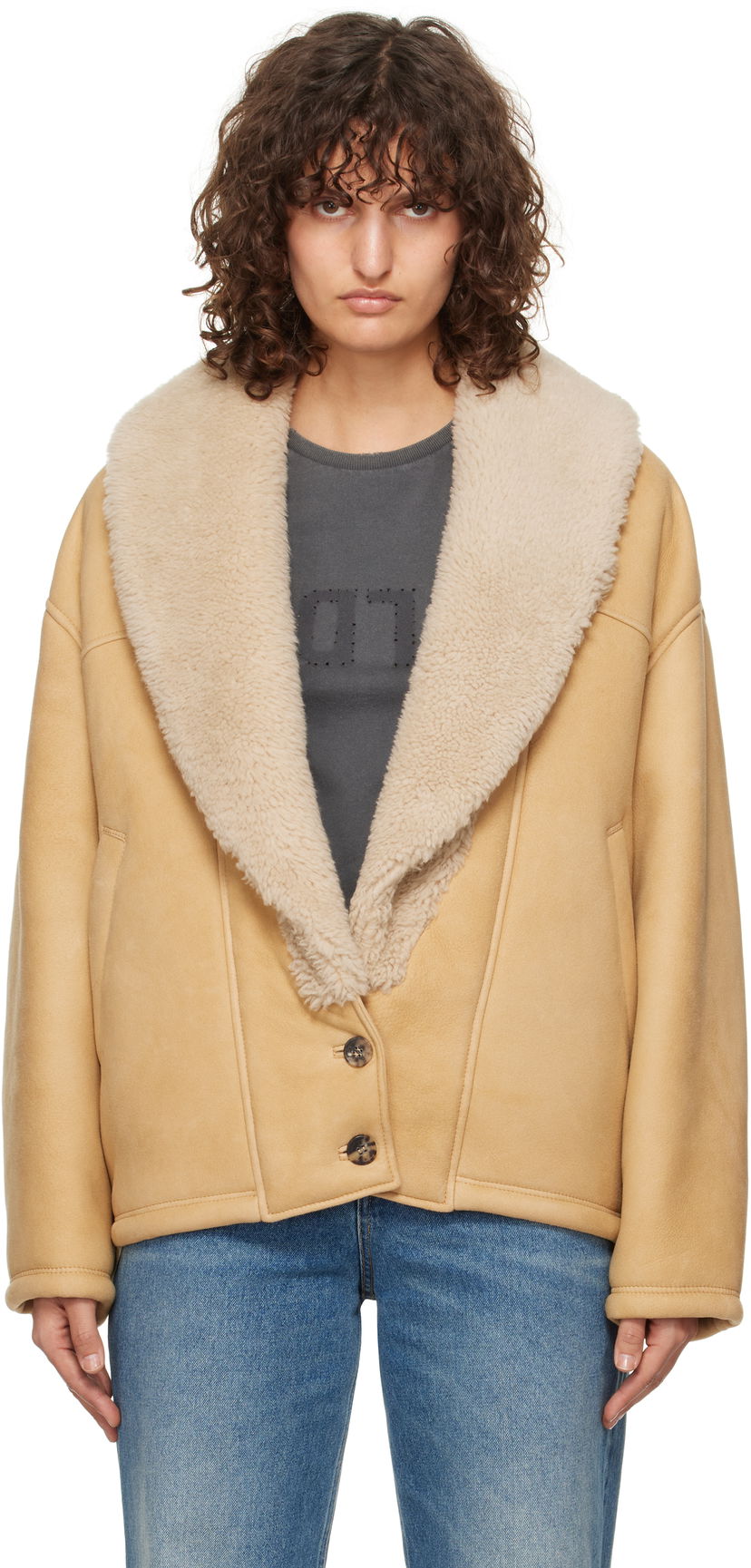 Jakna Golden Goose Shawl Collar Shearling Jacket Smeđa | GWP01883.P001673.55143
