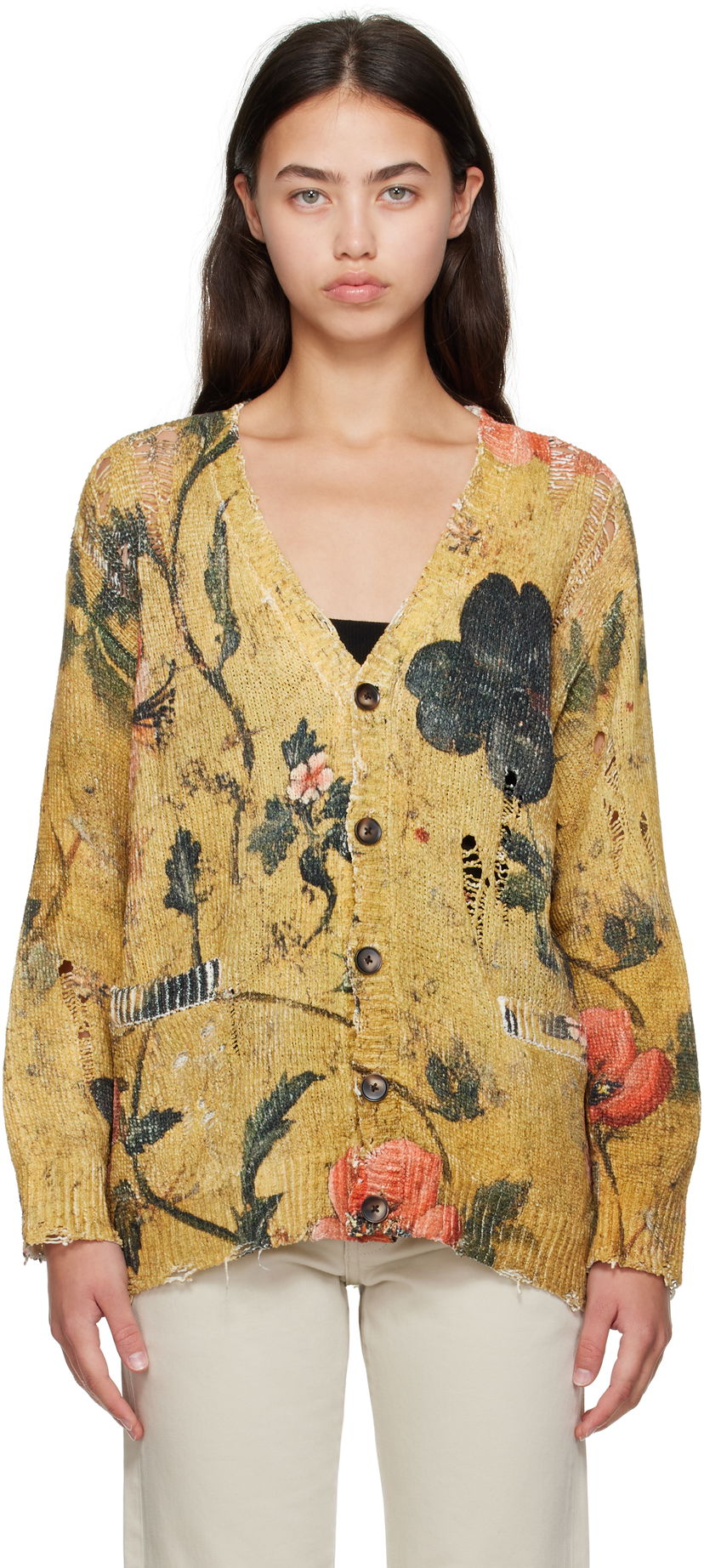 Džemper R13 R13 Printed Boyfriend Cardigan Žuta | R13WY237-Y221A