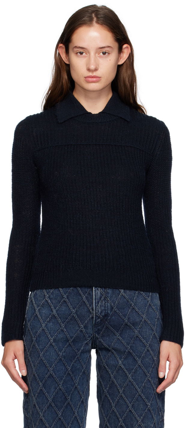 Džemper rag & bone Madix Knit Polo Top Plava | WAS24F023PB23