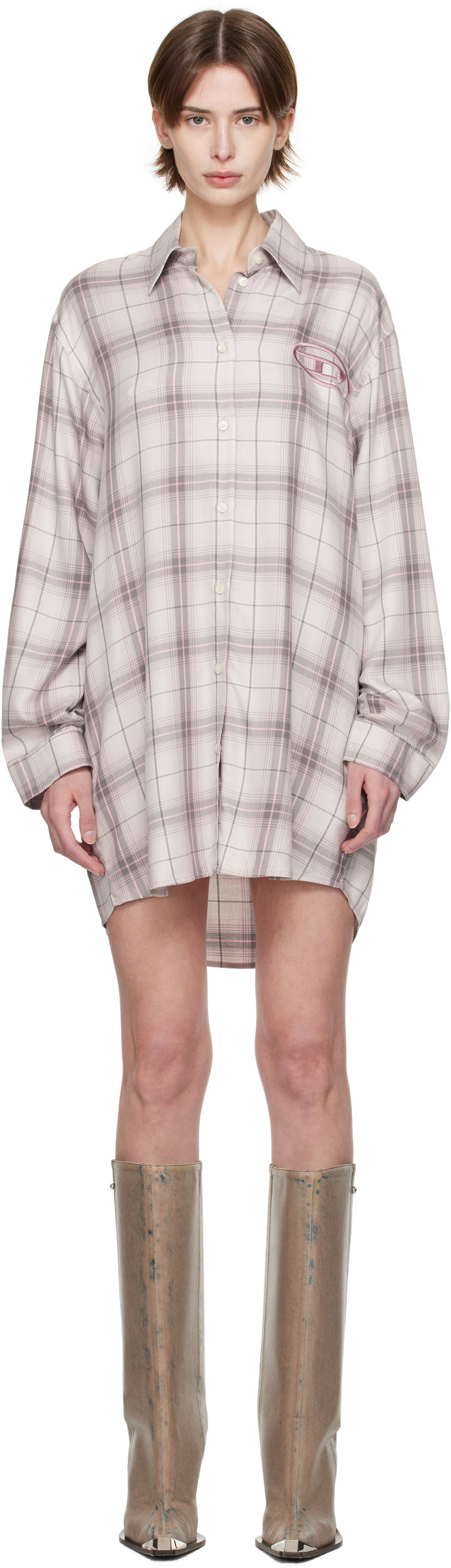Košulja Diesel Diesel D-Dalis-Q1 Plaid Minidress Bež | A16836 0HQAN