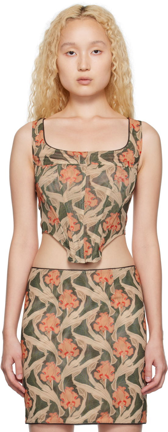 Majica bez rukava Miaou Miaou Campbell Floral Print Tank Top Bež | 7020-CL-ANF