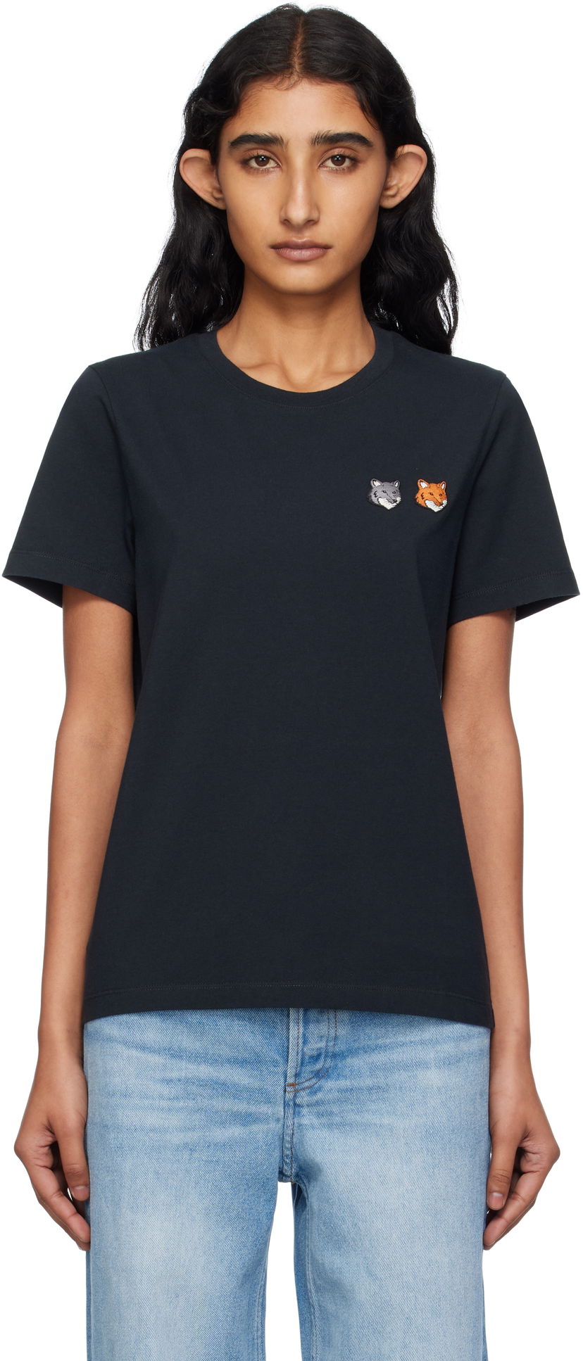 Majica kratkih rukava MAISON KITSUNÉ Maison Kitsuné Double Fox Head T-Shirt Crna | OW011CFKJ0008