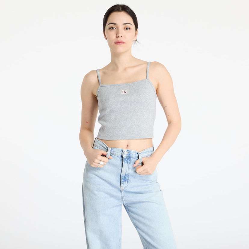 Majica bez rukava CALVIN KLEIN Calvin Klein Jeans Women's Ribbed Crop Tank Top Siva | LV047C908G P79