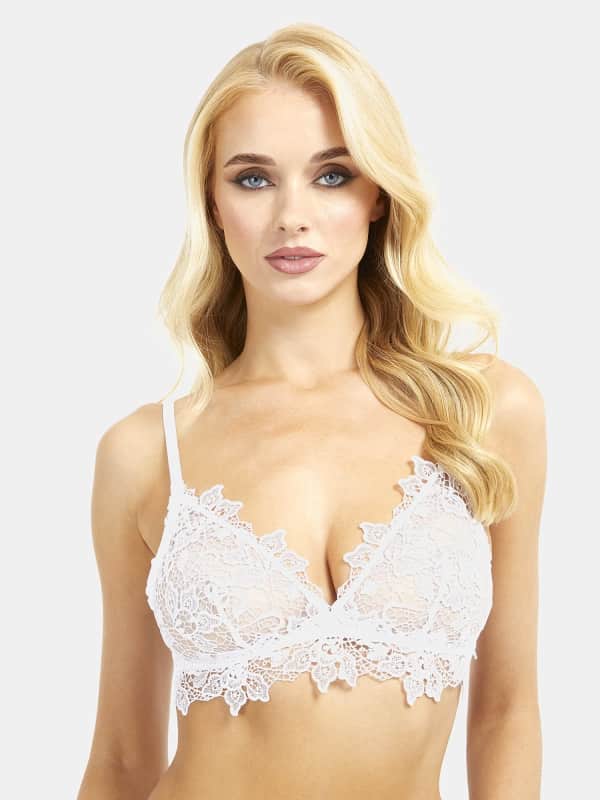Grudnjak GUESS Floral Animalier Embroidery Wired Triangle Bra Bijela | O3BC08KBX60, 0