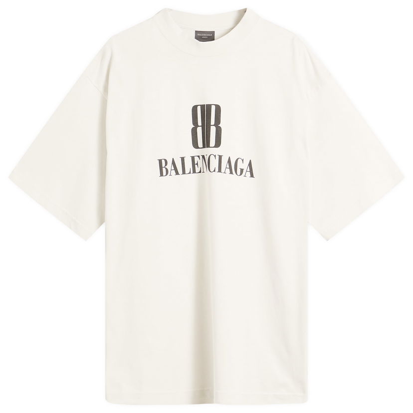 Majica kratkih rukava Balenciaga Men's Nano BB Logo Medium Fit T-Shirt, Size Large Bijela | 764235-TSVO2-9012