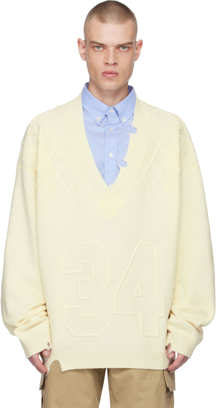 Džemper Ambush Destroyed Rib Knit V-Neck Sweater Žuta | BMHD004F24KNI0013100