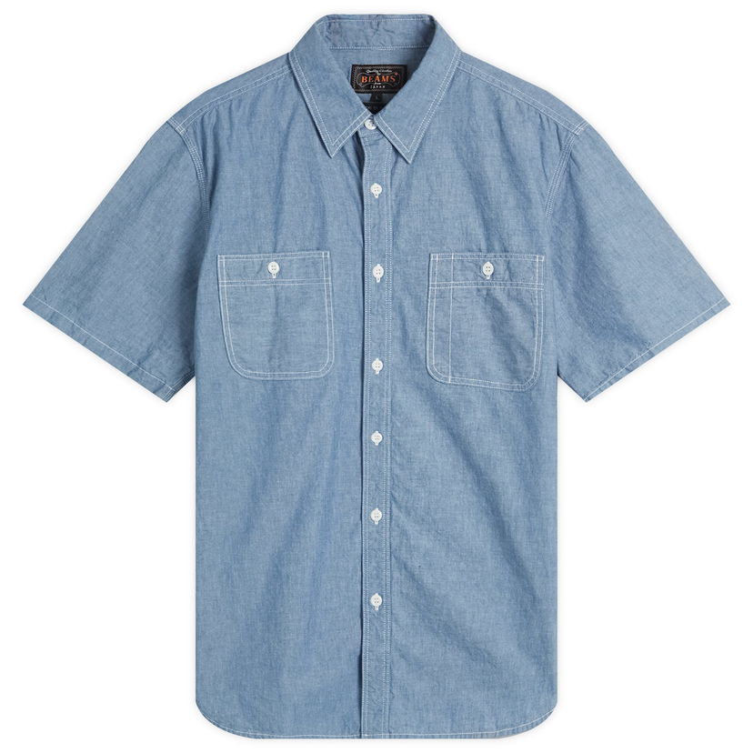 Košulja BEAMS Beams Plus Short Sleeve Work Shirt, Size Large Plava | 3801-0004-139-70