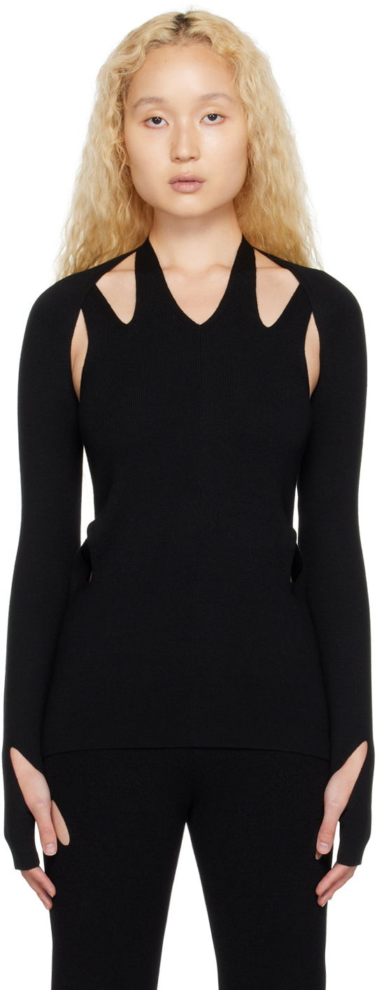 Majica bez rukava Dion Lee Cutout Long Sleeve Top Crna | C7146F22