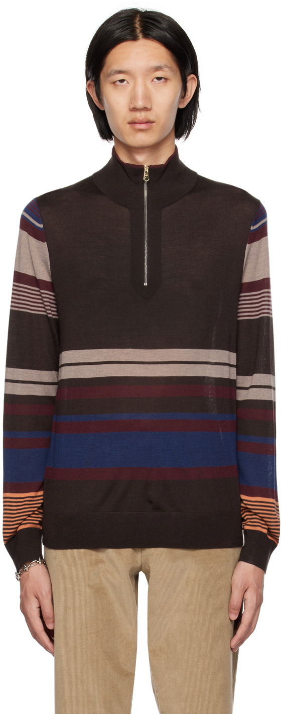Džemper Paul Smith Paul Smith Striped Quarter-Zip Sweater Smeđa | M1R-264Y-L02081