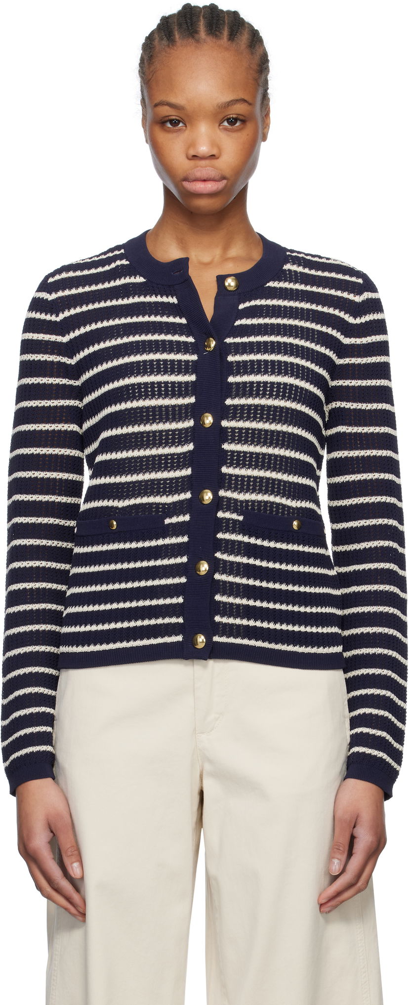 Džemper rag & bone rag & bone Viola Stripe Cardigan Tamnoplava | WAS24S042TG42
