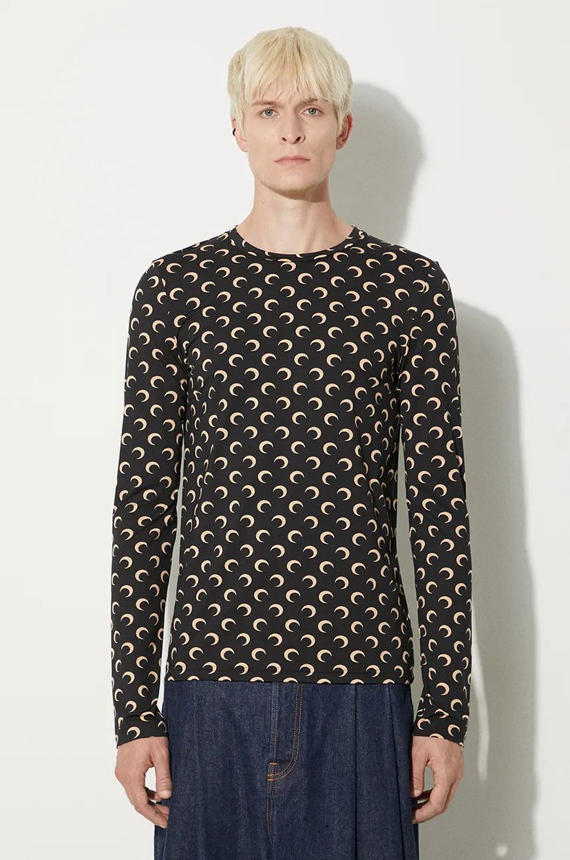 Majica kratkih rukava Marine Serre T-Shirt Moon Jersey Second Skin Regular Top Crna | MTO116A.CJER0001
