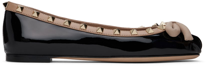 Njega cipela Valentino Valentino Garavani Rockstud Patent Leather Ballerina Flats Crna | 5W2S0HQ5VNW