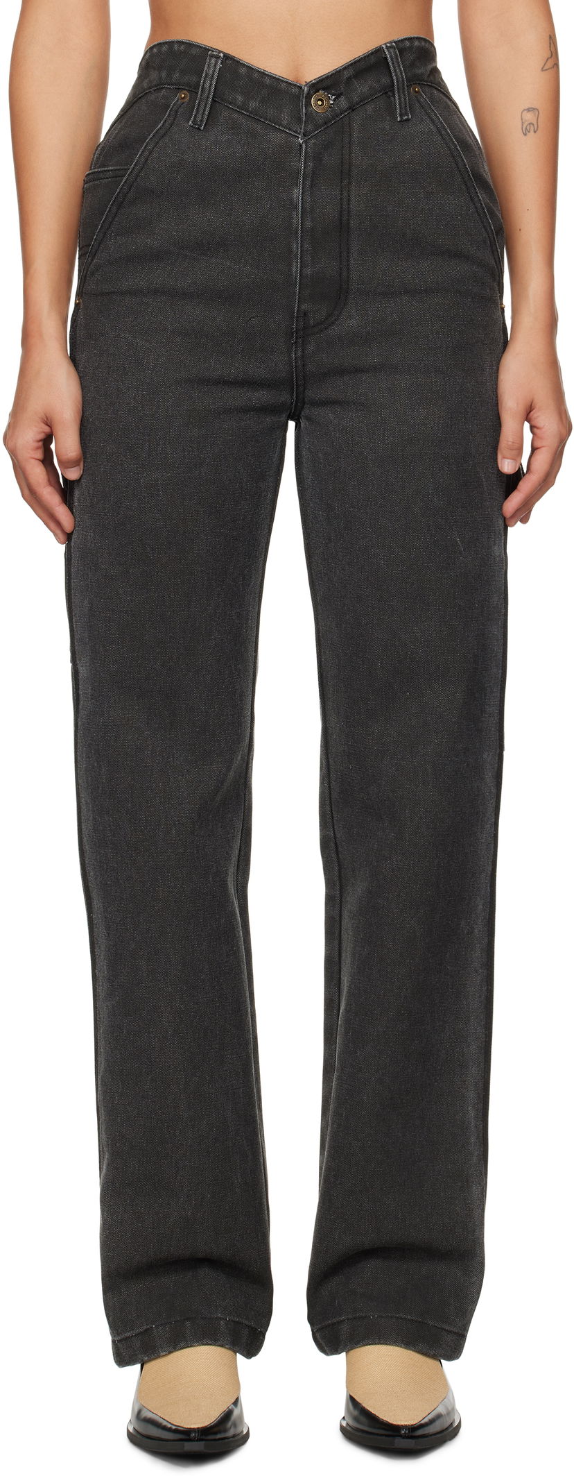 Jeans We11done We11done Heart Work Trousers Crna | WD-PT3-24-280-W-BK