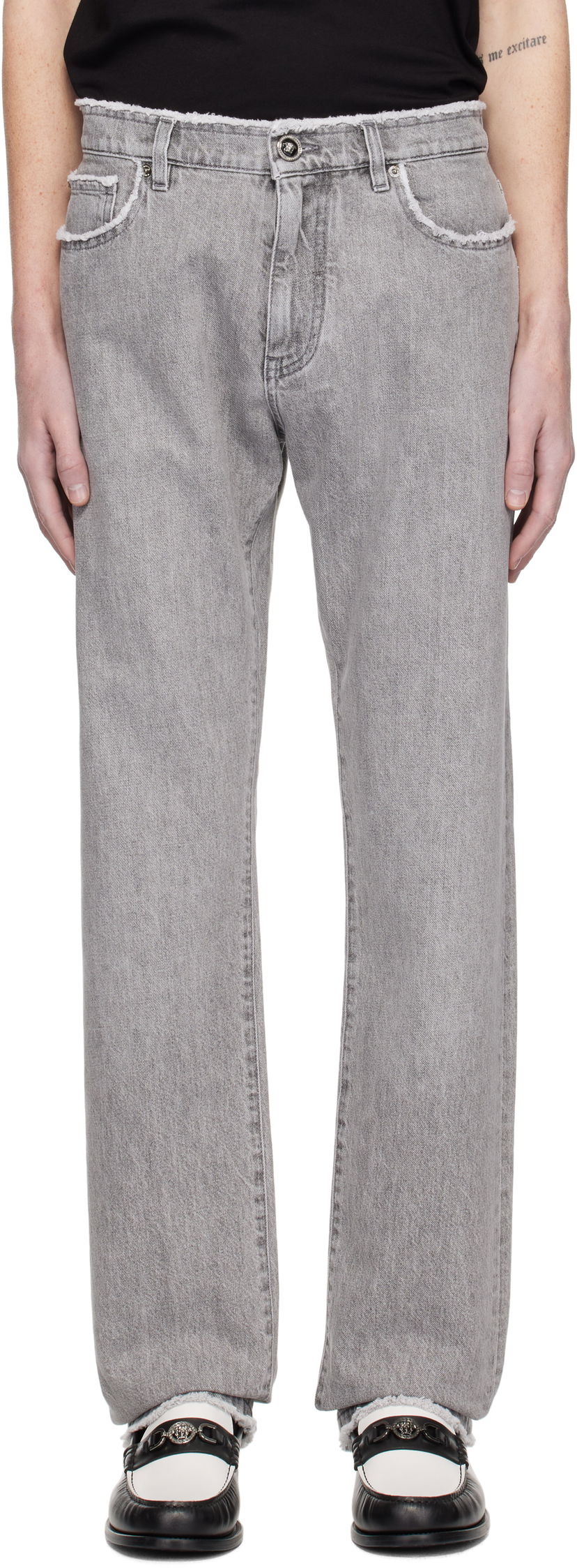 Jeans Versace Frayed Regular-Fit Jeans Siva | 1016106_1A11098