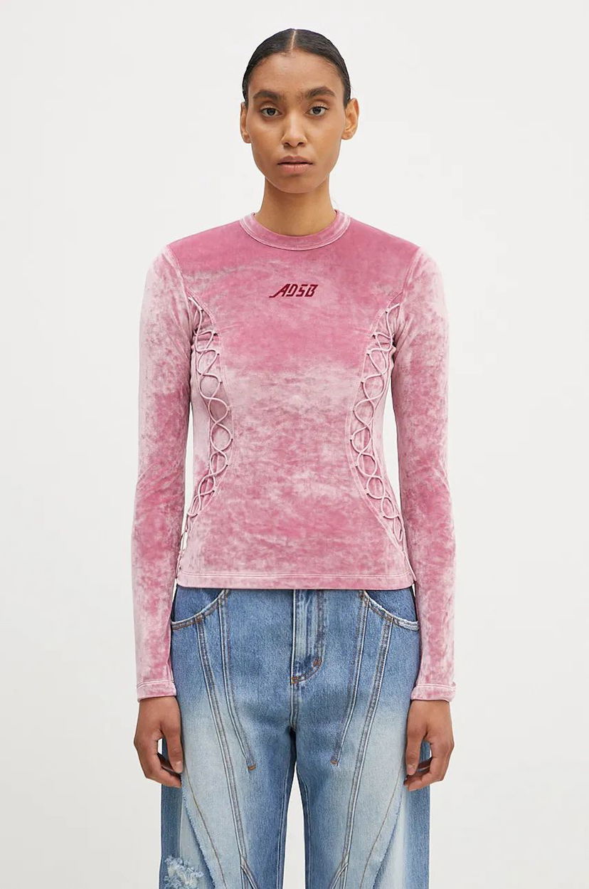 Majica kratkih rukava Andersson Bell Lace Up Longsleeve Velvet T-Shirt Ružičasta | atb1206w
