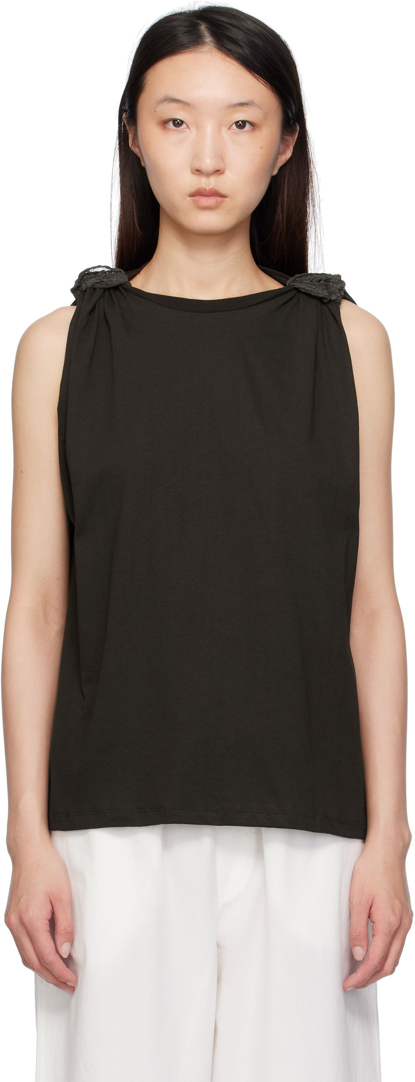 Majica bez rukava Baserange Baserange Rodo Knotted Shoulder Tank Top Crna | TOROT-RC-SU25