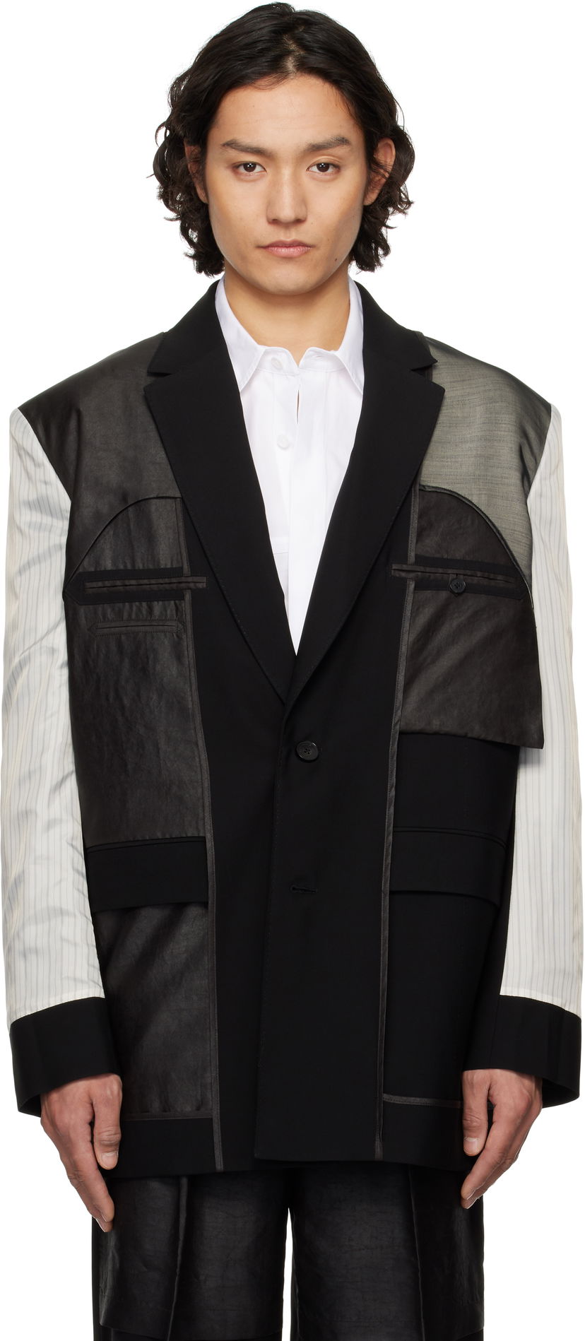Kaputi Feng Chen Wang Feng Chen Wang Deconstruction Patchwork Blazer Crna | FUS19JK02