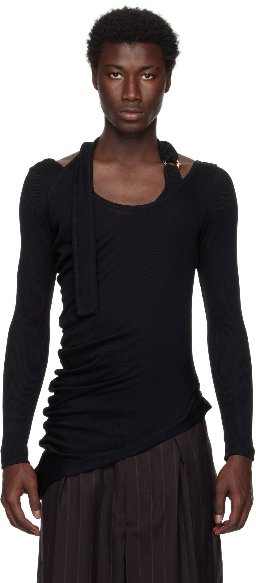 Majica kratkih rukava Jean Paul Gaultier Jean Paul Gaultier Ribbed Twisted Double Layer Piercing T-Shirt Crna | 25/03-W-TO287-J000-00