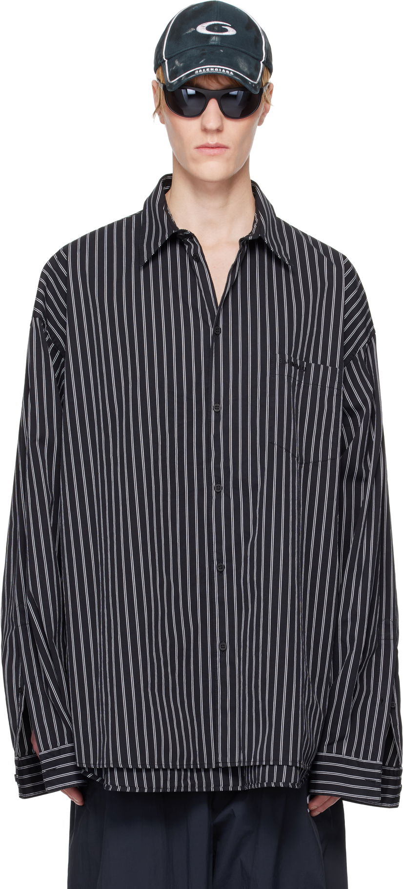 Košulja Balenciaga Balenciaga Striped Flatground Shirt Crna | 814598TRM23