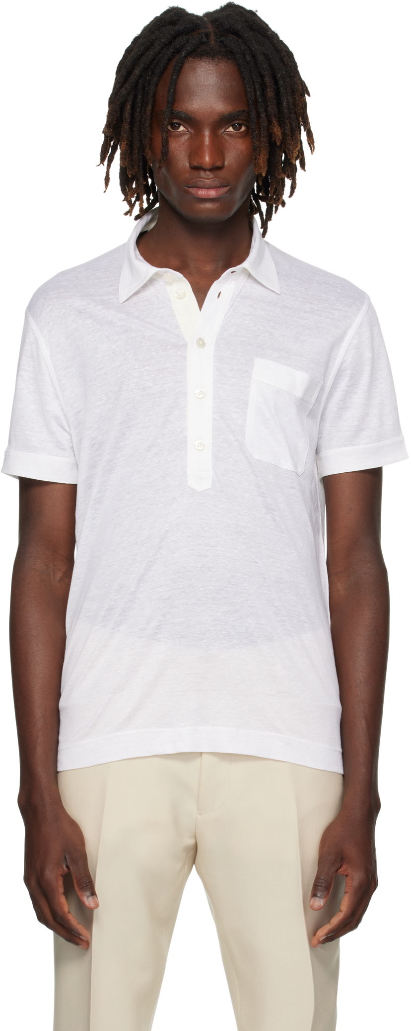 Polo majica Tom Ford TOM FORD Silk & Linen Polo Bijela | JPS007-JMS024S25