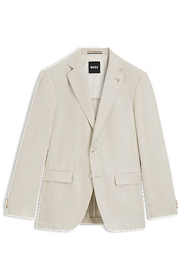 Jakna BOSS BOSS Slim-Fit Checked Wool-Silk-Linen Blazer Bež | 50545883, 0